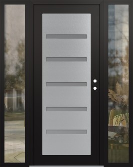 Diamond C7 60" x 80" black/white frosted Glass Panel stainless steel LHI with 2 Sidelites clear Glass