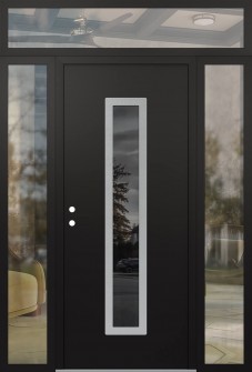 DIAMOND A11 64" X 96" BLACK/BLACK MIRRORED GLASS PANEL STAINLESS STEEL RHI WITH 2 SIDELITES AND TRANSOM CLEAR GLASS