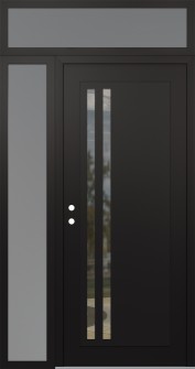 Diamond C6 50" x 96" black/black clear Glass Panel black RHI with Sidelite and Transom frosted Glass