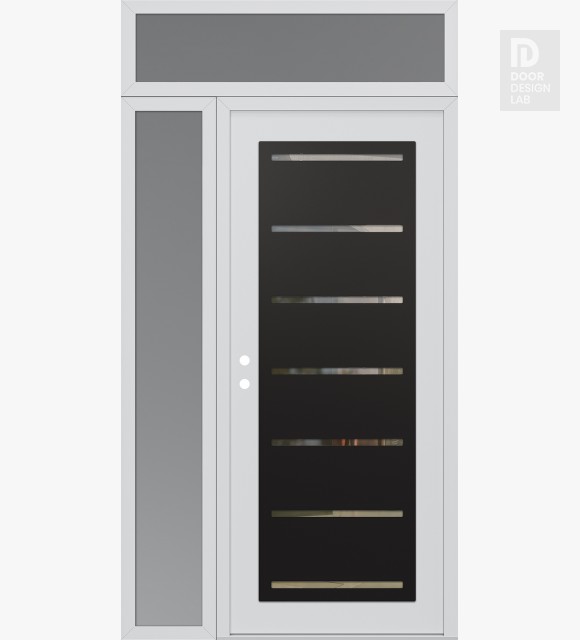 Modern Steel Front Door Diamond C11 48" x 96" white/white clear Glass Panel black RHI with Sidelite and Transom frosted Glass