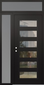 Diamond C9 50" x 96" black/black clear Glass Panel black RHI with Sidelite and Transom frosted Glass