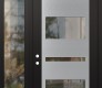 Modern Steel Front Door Diamond C10 52" x 96" black/black clear Glass Panel stainless steel RHI with Sidelite and Transom clear Glass