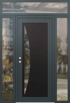 Diamond C13 68" x 96" anthracite/anthracite clear Glass Panel black RHI with 2 Sidelites and Transom clear Glass
