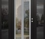 Modern Steel Front Door Diamond C14 64" x 80" black/black clear Glass Panel stainless steel LHI with 2 Sidelites mirrored Glass