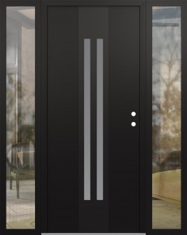 DIAMOND A8 64" X 80" BLACK/WHITE FROSTED GLASS PANEL BLACK LHI WITH 2 SIDELITES CLEAR GLASS