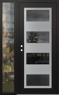 Diamond C2 52" x 80" black/black mirrored Glass Panel stainless steel RHI with Sidelite clear Glass