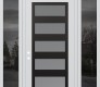 Modern Steel Front Door Diamond C9 68" x 96" white/white frosted Glass Panel black RHI with 2 Sidelites and Transom mirrored Glass