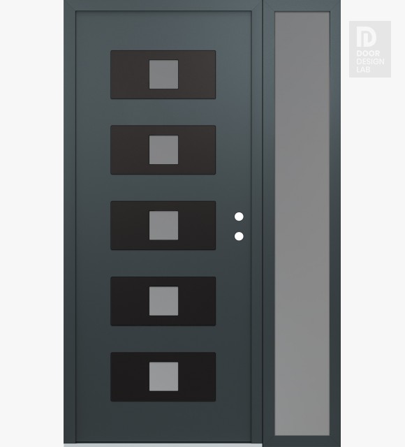 Modern Steel Front Door Diamond D8 52" x 80" anthracite/anthracite frosted Glass Panel black LHI with Sidelite frosted Glass