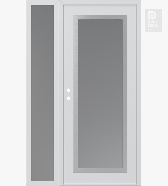 Modern Steel Front Door Diamond C1 50" x 80" white/white frosted Glass Panel stainless steel RHI with Sidelite frosted Glass