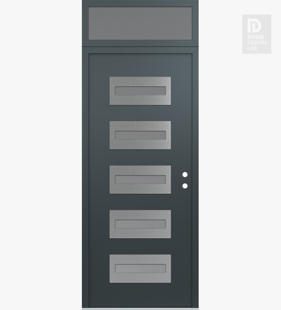 Modern Steel Front Door Diamond D4 36" x 96" anthracite/anthracite frosted Glass Panel stainless steel LHI with Transom frosted Glass