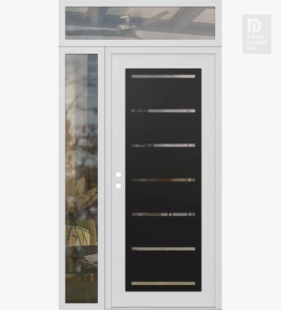 Modern Steel Front Door Diamond C11 50" x 96" white/white clear Glass Panel black RHI with Sidelite and Transom clear Glass