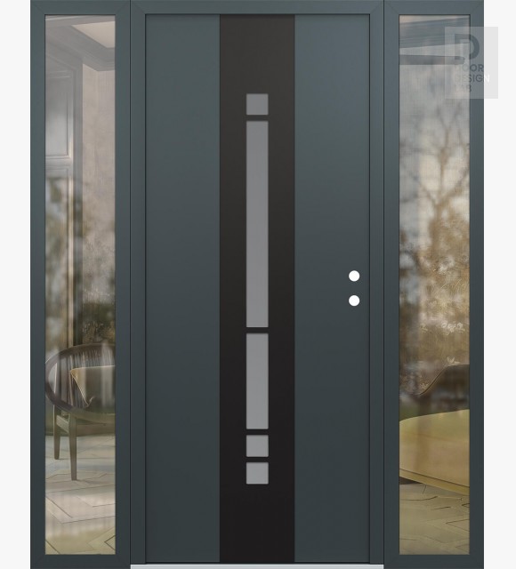 Modern Steel Front Door DIAMOND A3 64" X 80" ANTHRACITE/ANTHRACITE FROSTED GLASS PANEL BLACK LHI WITH 2 SIDELITES CLEAR GLASS