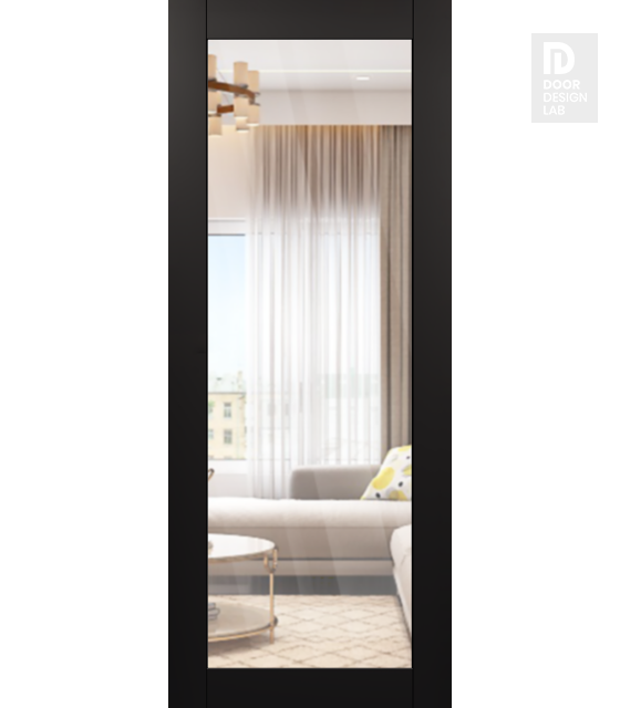 DOOR SLAB AVON 207 CLEAR VETRO BLACK MATTE 24" X 84" X 1 3/4" TEMPERED CLEAR GLASS