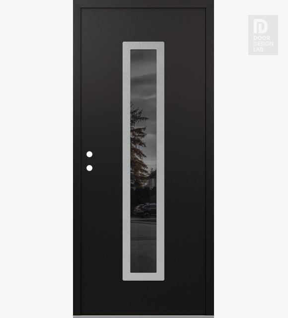 Modern Steel Front Door DIAMOND A11 36" X 80" BLACK/BLACK MIRRORED GLASS PANEL STAINLESS STEEL RHI
