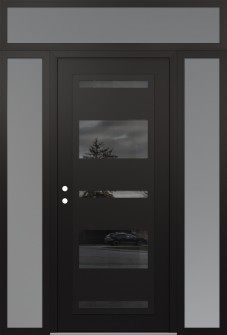 Diamond C10 60" x 96" black/black mirrored Glass Panel black RHI with 2 Sidelites and Transom frosted Glass