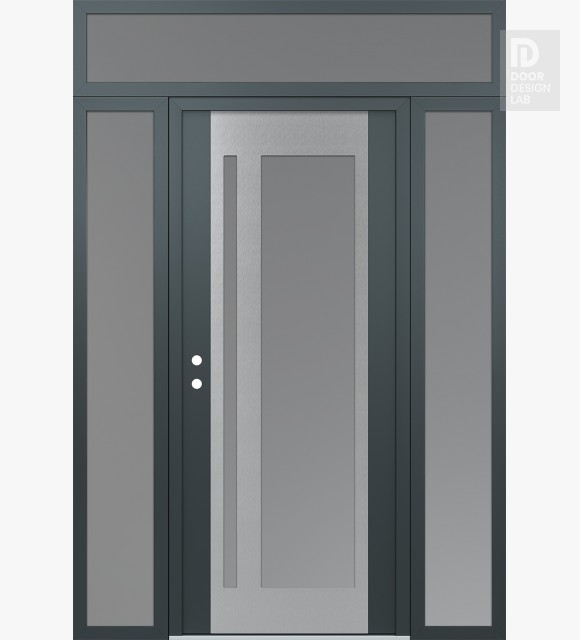 Modern Steel Front Door Diamond C15 60" x 96" anthracite/anthracite frosted Glass Panel stainless steel RHI with 2 Sidelites and Transom frosted Glass