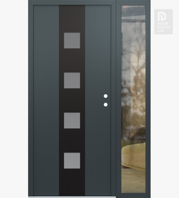 Modern Steel Front Door DIAMOND A12 50" X 80" ANTHRACITE/ANTHRACITE FROSTED GLASS PANEL BLACK LHI WITH SIDELITE CLEAR GLASS