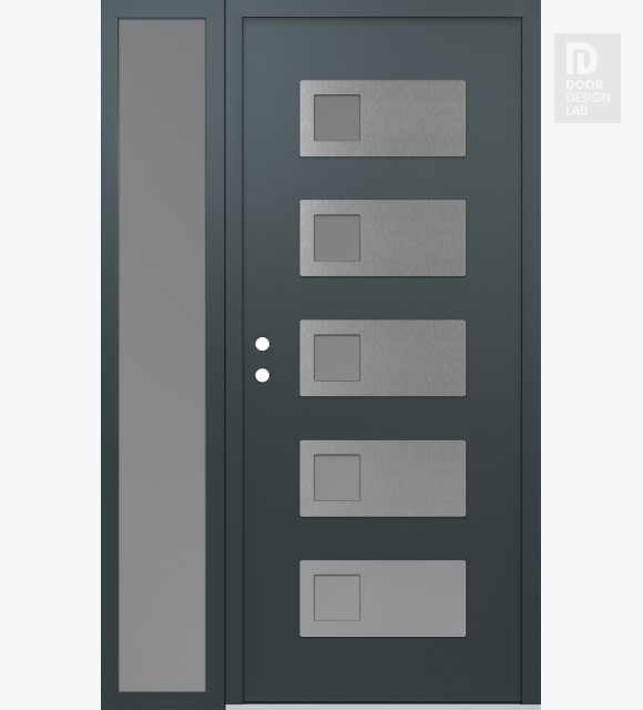 Modern Steel Front Door Diamond D2 52" x 80" anthracite/anthracite frosted Glass Panel stainless steel RHI with Sidelite frosted Glass