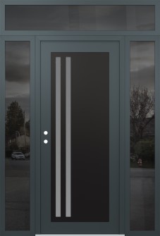 Diamond C6 68" x 96" anthracite/anthracite frosted Glass Panel black RHI with 2 Sidelites and Transom mirrored Glass