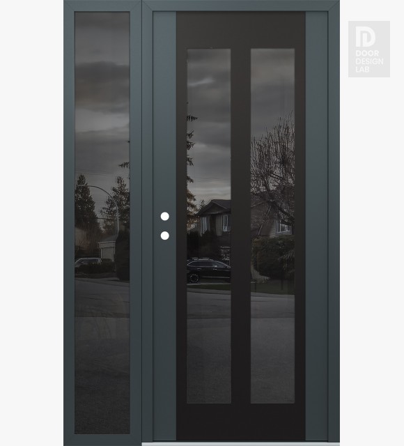 Modern Steel Front Door Diamond C14 52" x 80" anthracite/anthracite mirrored Glass Panel black RHI with Sidelite mirrored Glass