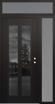 Diamond C14 48" x 96" black/black mirrored Glass Panel black LHI with Sidelite and Transom frosted Glass