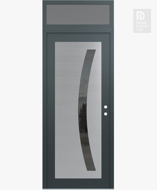 Modern Steel Front Door Diamond C4 36" x 96" anthracite/anthracite mirrored Glass Panel stainless steel LHI with Transom frosted Glass