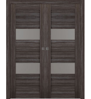 Berta Vetro Gray Oak Double pocket doors