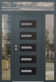 Diamond D6 64" x 96" anthracite/anthracite frosted Glass Panel black RHI with 2 Sidelites and Transom clear Glass