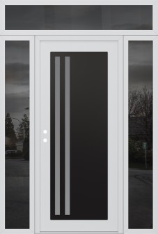 Diamond C6 60" x 96" white/white frosted Glass Panel black RHI with 2 Sidelites and Transom mirrored Glass