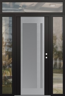 Diamond C15 60" x 96" black/white frosted Glass Panel stainless steel LHI with 2 Sidelites and Transom clear Glass