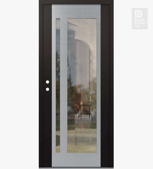 Modern Steel Front Door Diamond C15 36" x 80" black/black clear Glass Panel stainless steel RHI