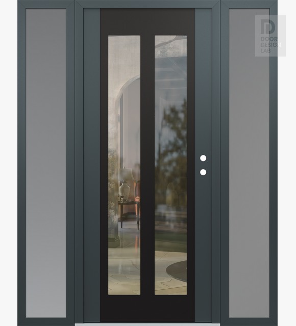 Modern Steel Front Door Diamond C14 64" x 80" anthracite/anthracite clear Glass Panel black LHI with 2 Sidelites frosted Glass