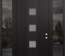 Modern Steel Front Door DIAMOND A12 60" X 96" BLACK/WHITE FROSTED GLASS PANEL BLACK LHI WITH 2 SIDELITES AND TRANSOM MIRRORED GLASS
