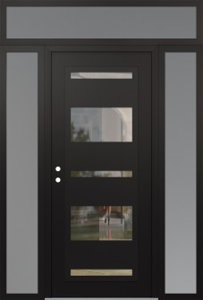 Diamond C10 60" x 96" black/black clear Glass Panel black RHI with 2 Sidelites and Transom frosted Glass