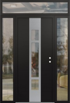 DIAMOND A9 60" X 96" BLACK/BLACK CLEAR GLASS PANEL STAINLESS STEEL LHI WITH 2 SIDELITES AND TRANSOM CLEAR GLASS