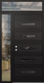 Diamond D9 48" x 96" black/black mirrored Glass Panel black RHI with Sidelite and Transom clear Glass