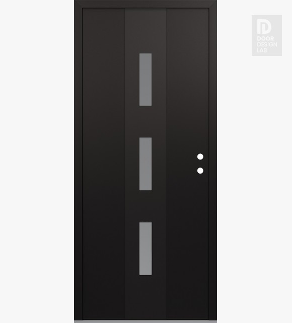 Modern Steel Front Door DIAMOND A7 36" X 80" BLACK/WHITE FROSTED GLASS PANEL BLACK LHI