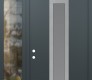 Modern Steel Front Door DIAMOND A1 50" X 96" ANTHRACITE/ANTHRACITE FROSTED GLASS PANEL STAINLESS STEEL RHI WITH SIDELITE AND TRANSOM CLEAR GLASS