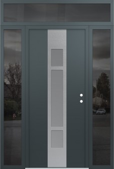 DIAMOND A9 60" X 96" ANTHRACITE/ANTHRACITE FROSTED GLASS PANEL STAINLESS STEEL LHI WITH 2 SIDELITES AND TRANSOM MIRRORED GLASS