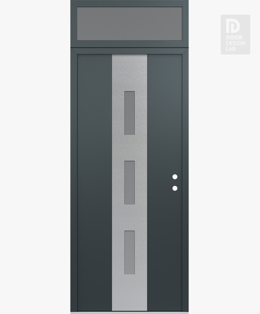 Modern Steel Front Door DIAMOND A7 36" X 96" ANTHRACITE/ANTHRACITE FROSTED GLASS PANEL STAINLESS STEEL LHI WITH TRANSOM FROSTED GLASS