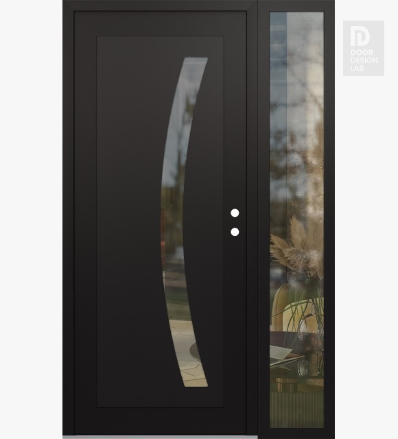 Modern Steel Front Door Diamond C4 50" x 80" black/black clear Glass Panel black LHI with Sidelite clear Glass