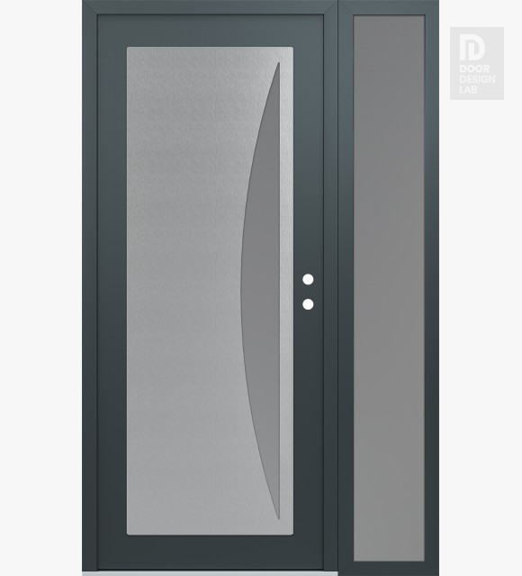 Modern Steel Front Door Diamond C13 48" x 80" anthracite/anthracite frosted Glass Panel stainless steel LHI with Sidelite frosted Glass