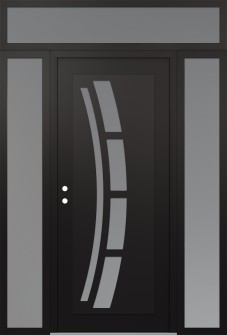 Diamond C12 68" x 96" black/white frosted Glass Panel black RHI with 2 Sidelites and Transom frosted Glass