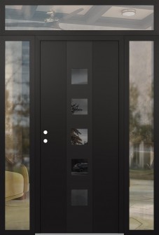 DIAMOND A13 64" X 96" BLACK/BLACK MIRRORED GLASS PANEL BLACK RHI WITH 2 SIDELITES AND TRANSOM CLEAR GLASS