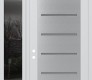 Modern Steel Front Door Diamond C11 52" x 96" white/white frosted Glass Panel stainless steel RHI with Sidelite and Transom mirrored Glass