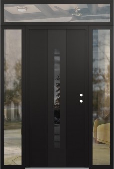 DIAMOND A3 68" X 96" BLACK/BLACK MIRRORED GLASS PANEL BLACK LHI WITH 2 SIDELITES AND TRANSOM CLEAR GLASS