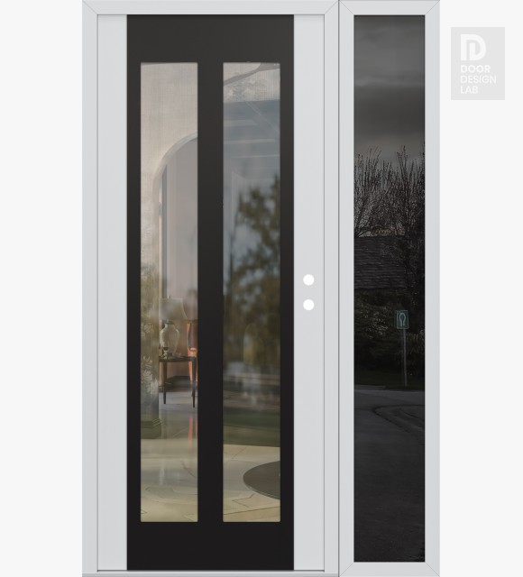 Modern Steel Front Door Diamond C14 52" x 80" white/white clear Glass Panel black LHI with Sidelite mirrored Glass