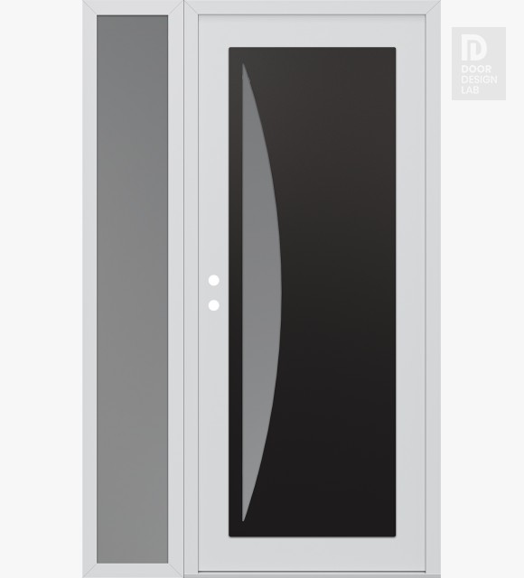 Modern Steel Front Door Diamond C13 52" x 80" white/white frosted Glass Panel black RHI with Sidelite frosted Glass