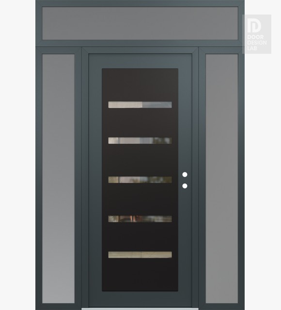 Modern Steel Front Door Diamond C7 68" x 96" anthracite/anthracite clear Glass Panel black LHI with 2 Sidelites and Transom frosted Glass