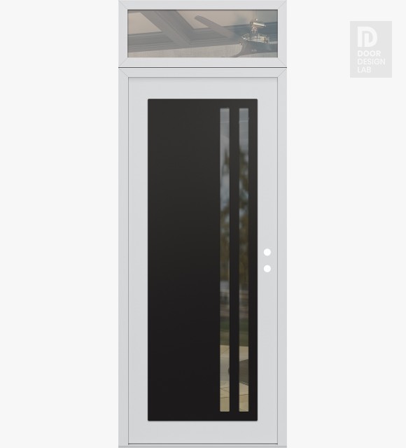 Modern Steel Front Door Diamond C6 36" x 96" white/white clear Glass Panel black LHI with Transom clear Glass